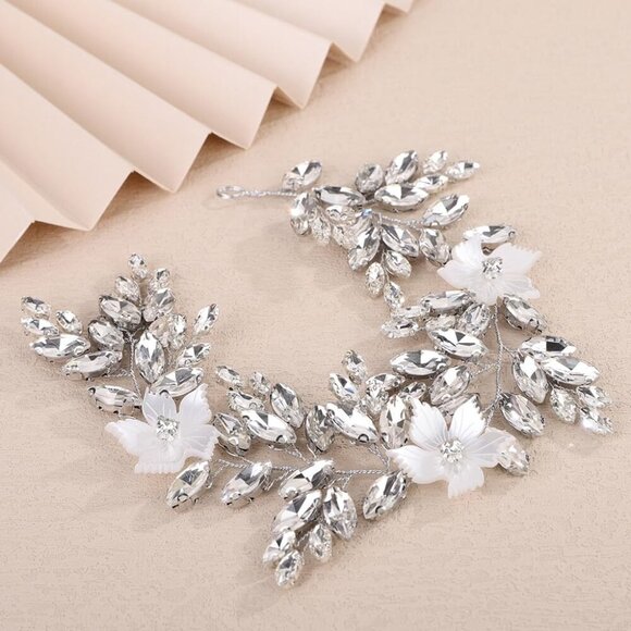 Acrylic Resin Silver Flower Headband Pearl Rhinestones Wedding Bridesmaid Hair P